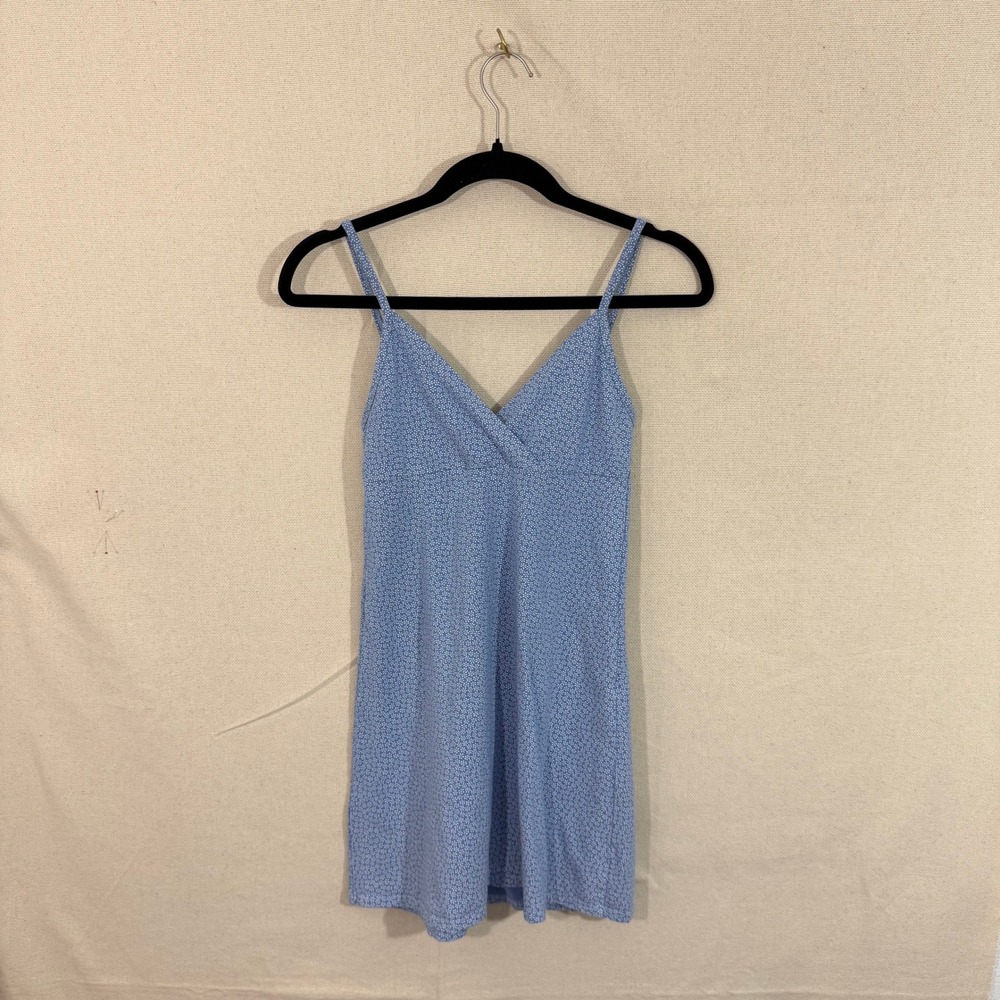 Brandy Melville Blue Floral Mini Dress V-Neck Cotton Blend Made‎ in Italy OS